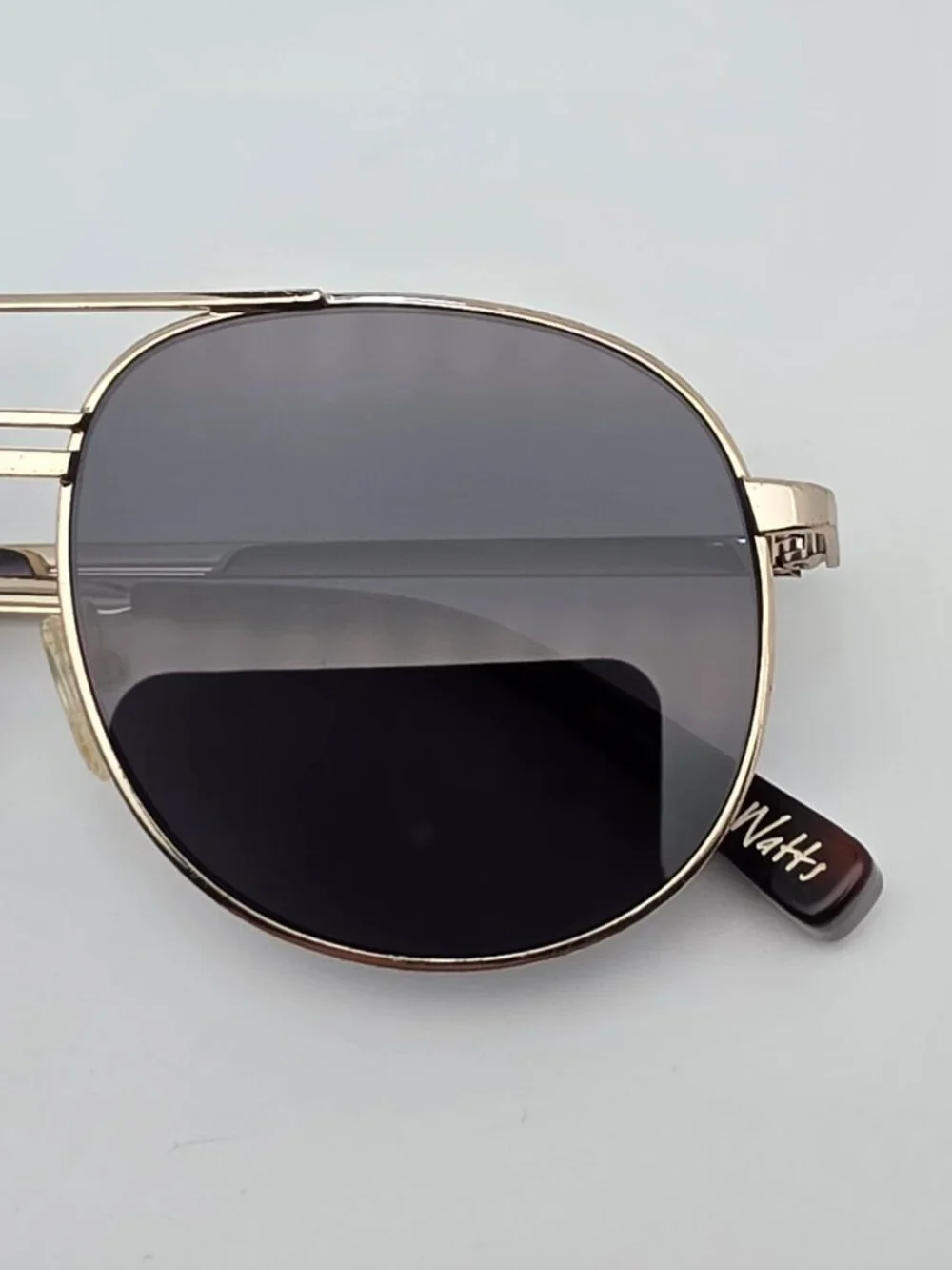 Elizabeth and James Watts Gold Tortoise Frame Grey Flat Lens Aviator Sunglasses